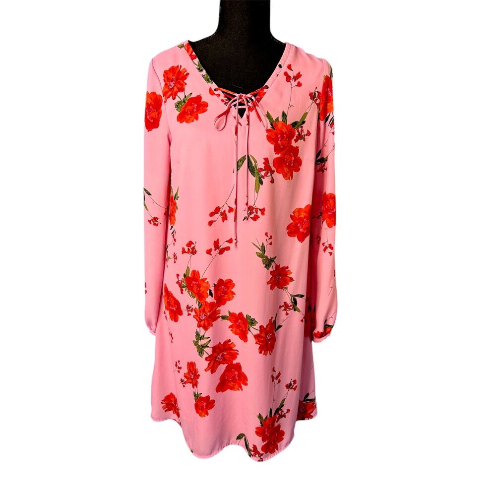 Worthington Women Pink Floral Midi Dress Sz S Graduation Flowy Bow Coquette Rose
